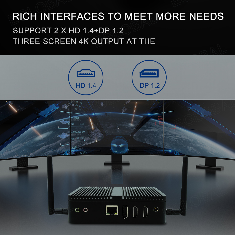 RICH INTERFACES TO MEET MORE NEEDS SUPPORT 2 X HD 1.4+DP 1.2 THREE-SCREEN 4K OUTPUT AT THE