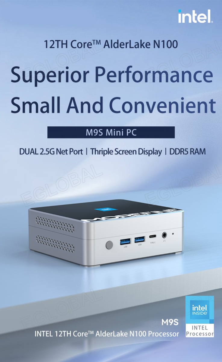 Intel 12TH Core™ AlderLake N100 Doskonała wydajność Mały i wygodny Mini PC M9S DUAL Port sieciowy 2,5G I Potrójny ekran I DDR5RAM Intel INSIDE M9S Procesor INTEL 12TH Core™ AlderLake N100